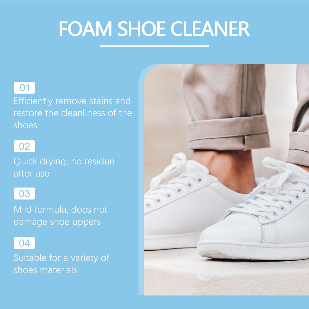 Shoe Cleaner Foam, Sneaker Quick Clean Foam, No Water Rinse Portable Cleaner for White Shoes, Sneakers, Tennis Shoes