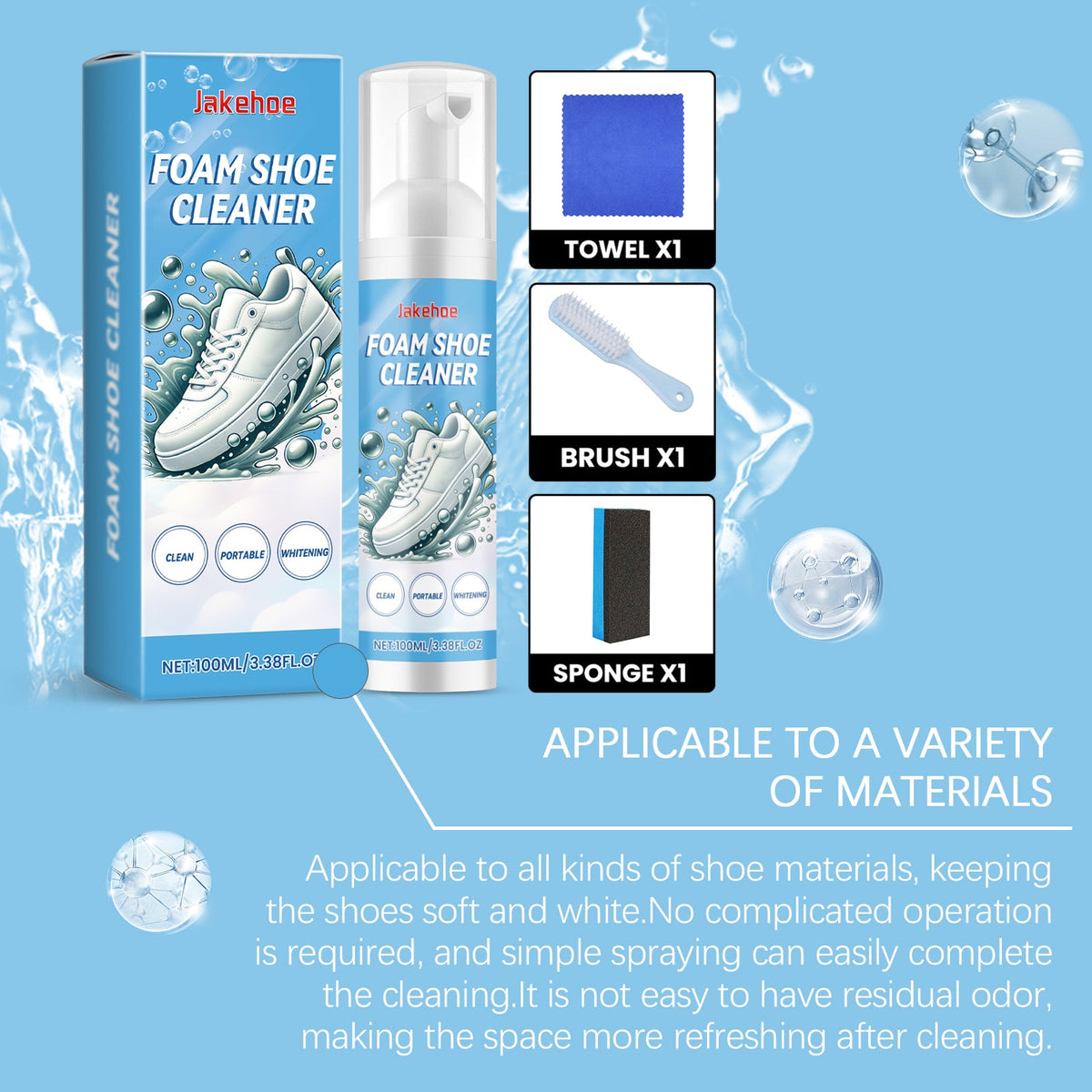 Shoe Cleaner Foam, Sneaker Quick Clean Foam, No Water Rinse Portable Cleaner for White Shoes, Sneakers, Tennis Shoes