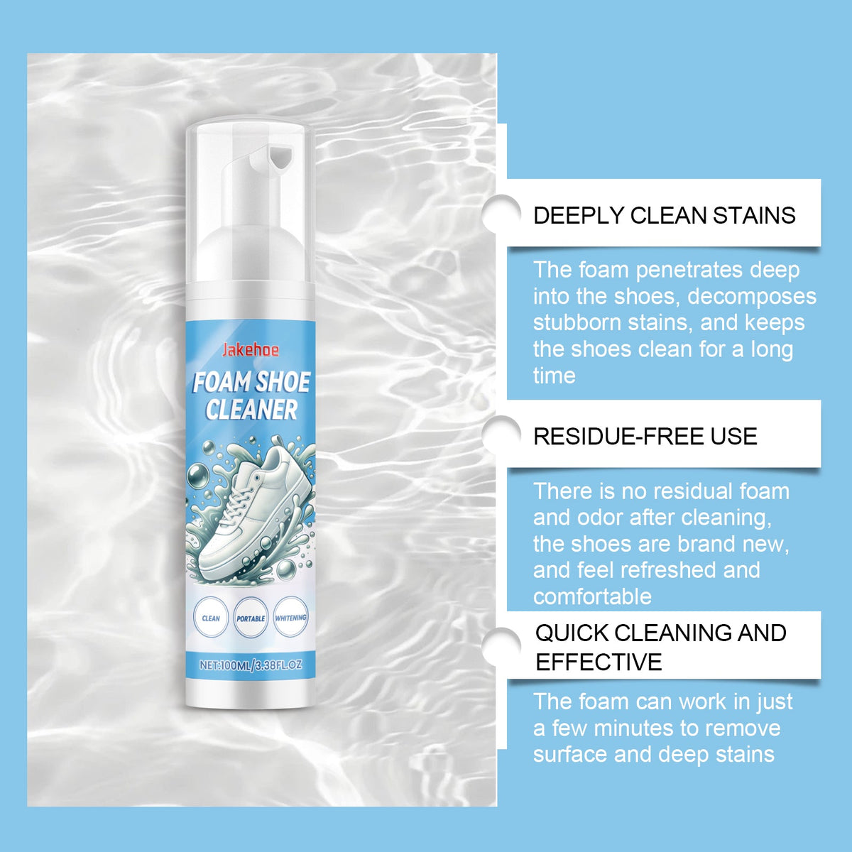 Shoe Cleaner Foam, Sneaker Quick Clean Foam, No Water Rinse Portable Cleaner for White Shoes, Sneakers, Tennis Shoes